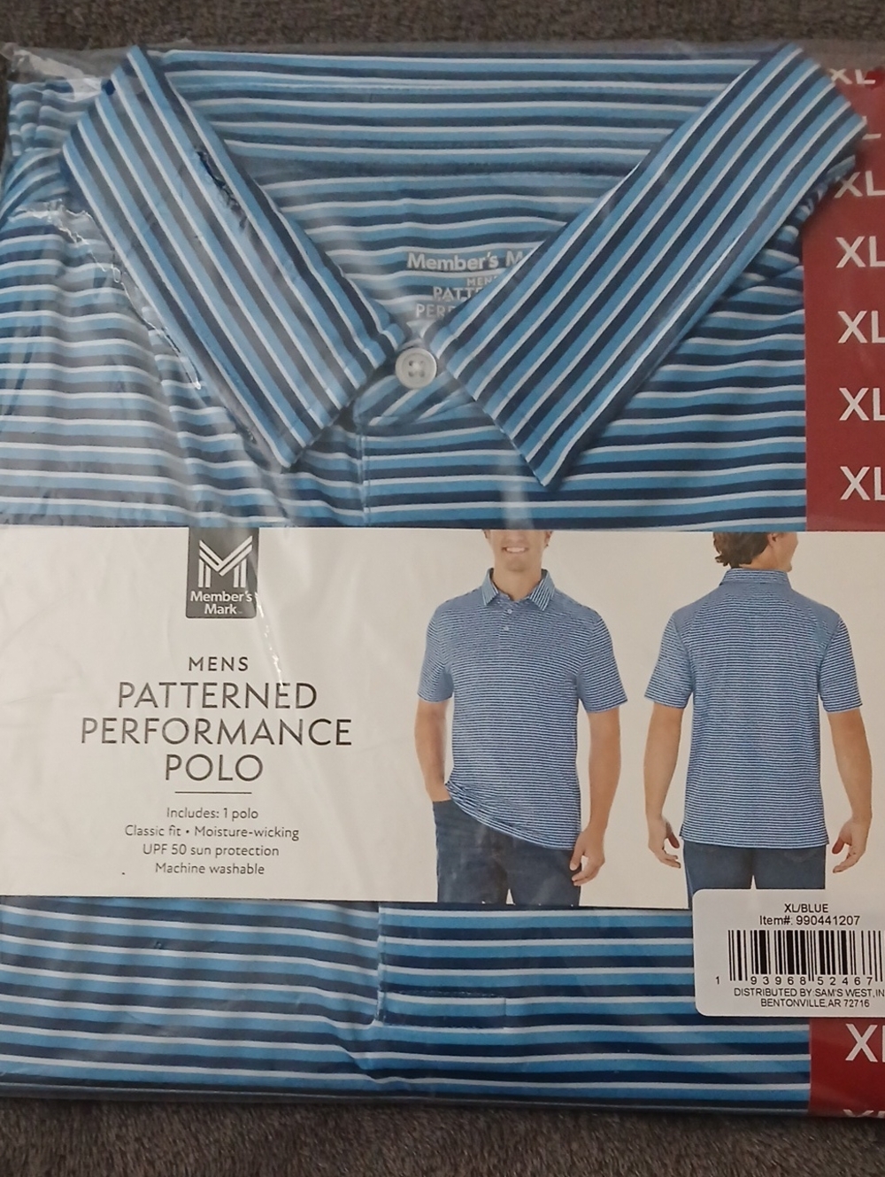 Member's Mark Men’s Blue Striped Patterned Performance Polo